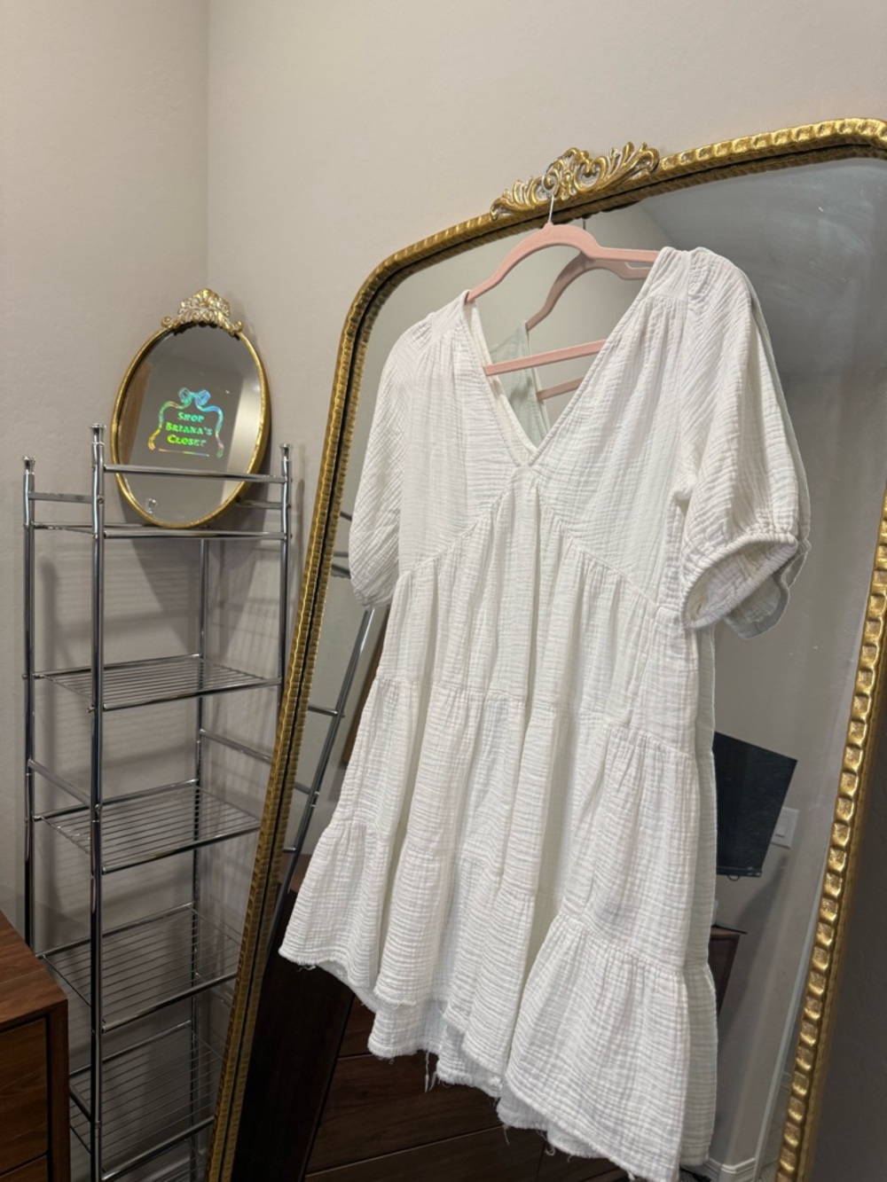 Aerie White Gauze Tiered V-Neck Babydoll Dress